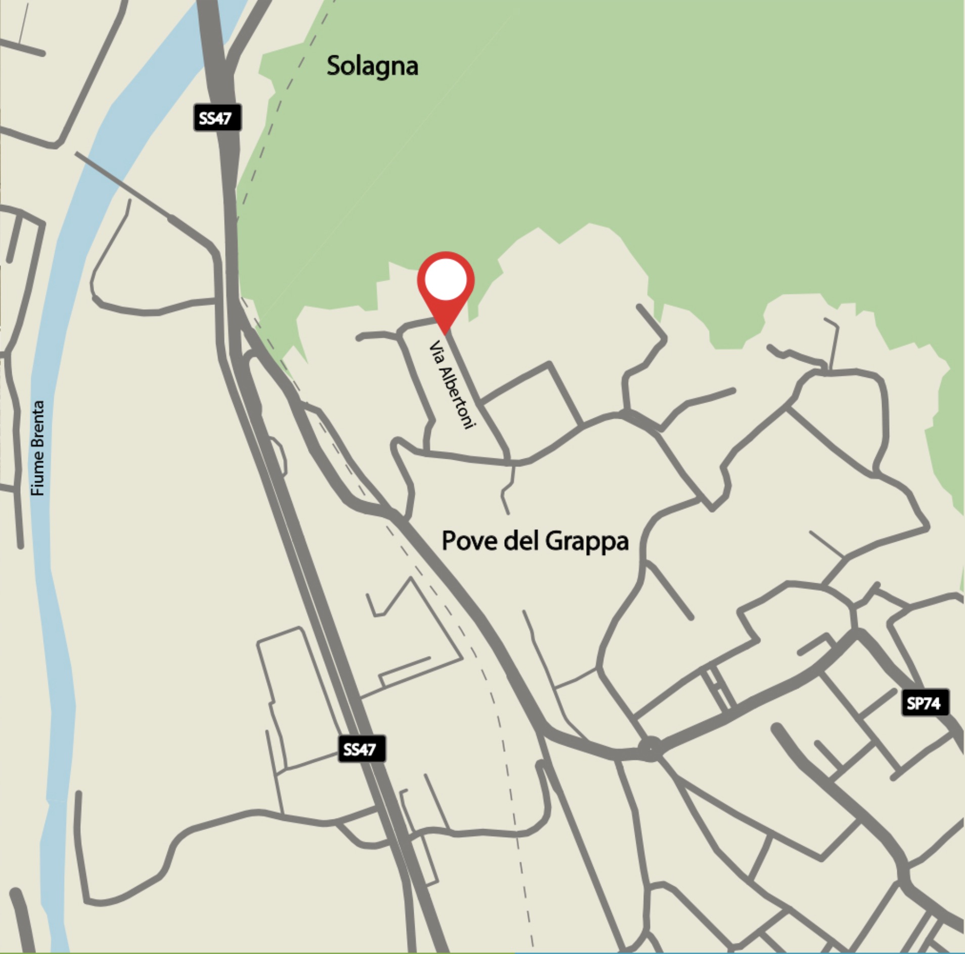 Mappa di Pove del Grappa — Via Albertoni 5, sede di Pove Estetica e Salute